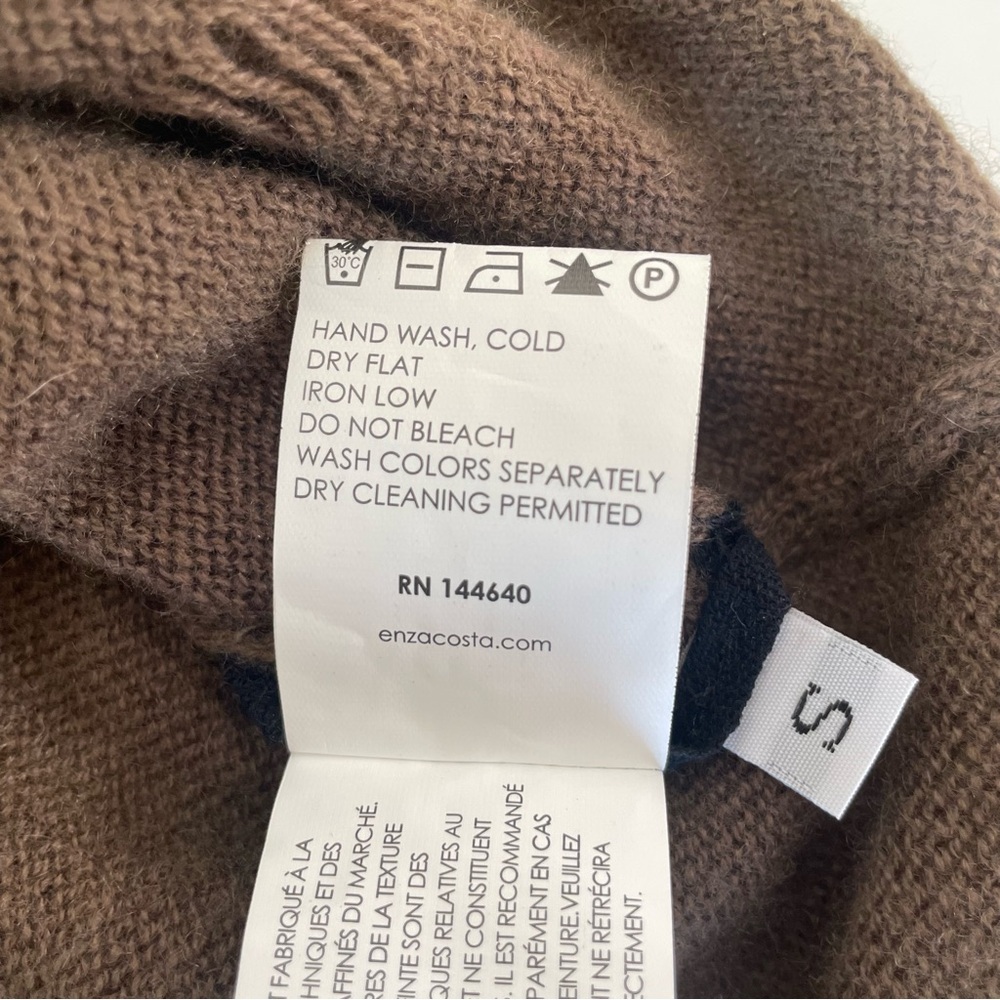 Enza Costa Cashmere Wool distressed women’s sweater small brown loose knit torn - Picture 8 of 10